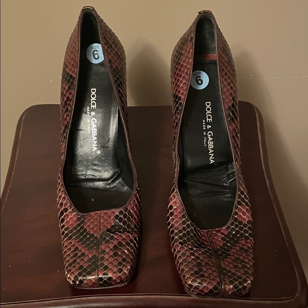Dolce & Gabbana Burgundy Snakeskin Heels